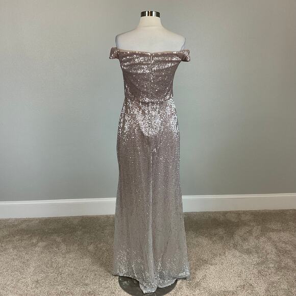 Rose Gold Sequin Off the Shoulder Evening Gown Size 4 Long Formal Dress by AQUA - Picture 4 of 11